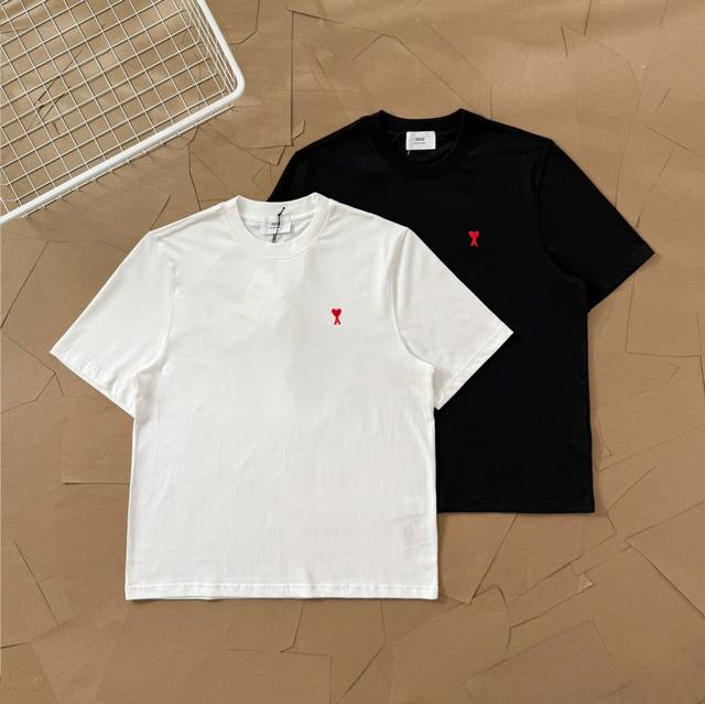 Ami 25Ss Puff small logo heart front print back embroidery short sleeve T-shirt