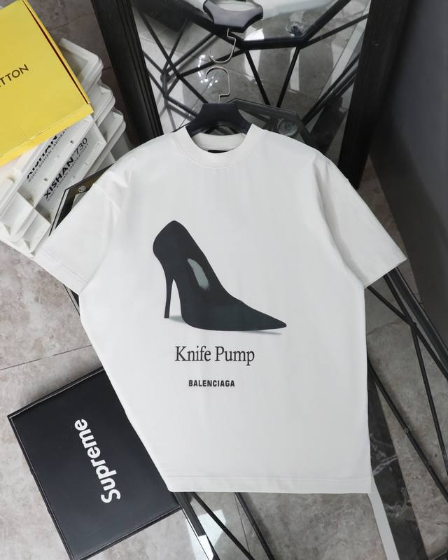 Top version Balenciaga 25Ss high heels direct spray printed short sleeves # Bale