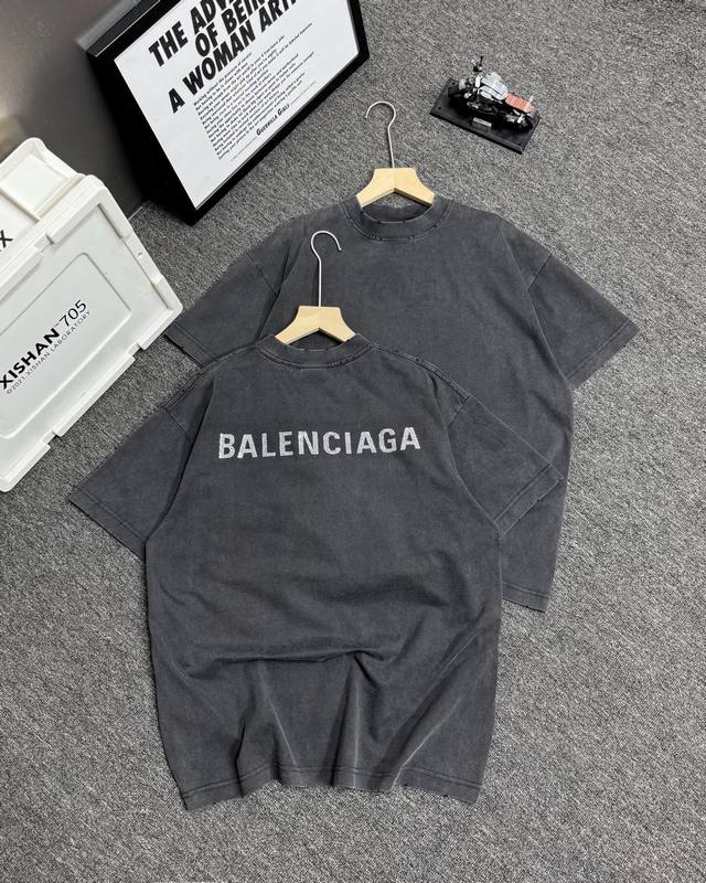 Balenciga #25Ss top rhinestone washed and worn short sleeves # Balenciga # Paris