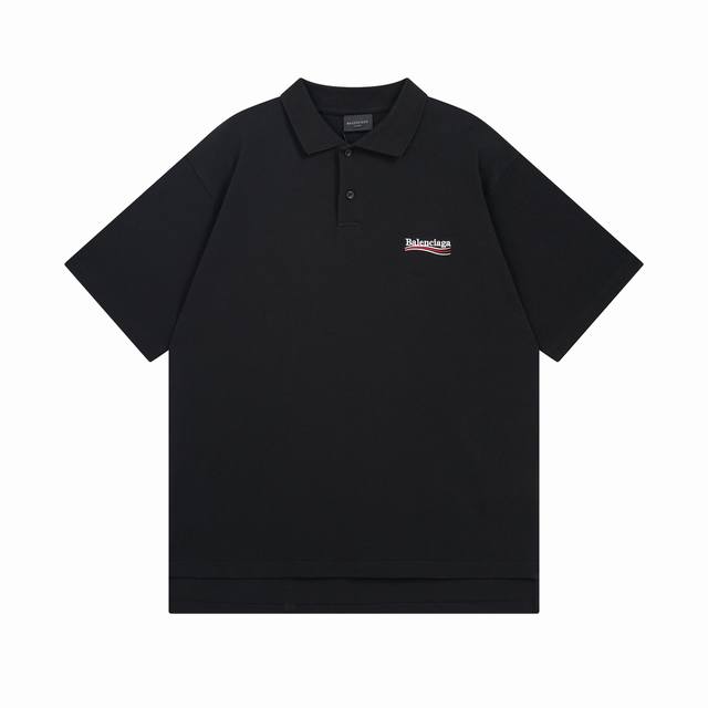 Balenciaga 2025 Ss new front and back sea wave flower cola embroidery Polo shirt