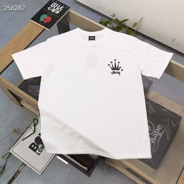 Stussy 25Ss crown print short-sleeved high version heavy-duty short-sleeved T-sh