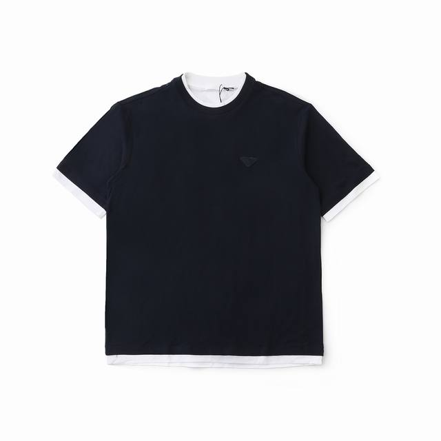 Prada fake two-piece triangle logo loose short-sleeved T-shirt Fabric: custom-wo