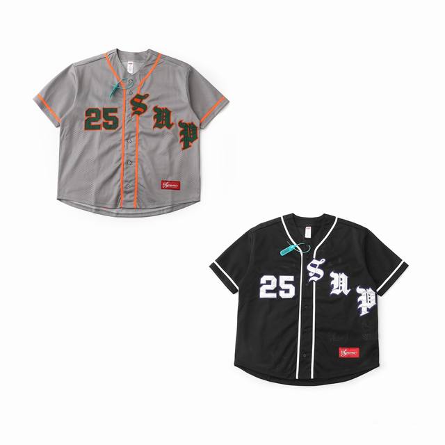 Supreme Ss25 Week5 Old English Baseball Jersey Twill applique mesh short-sleeved