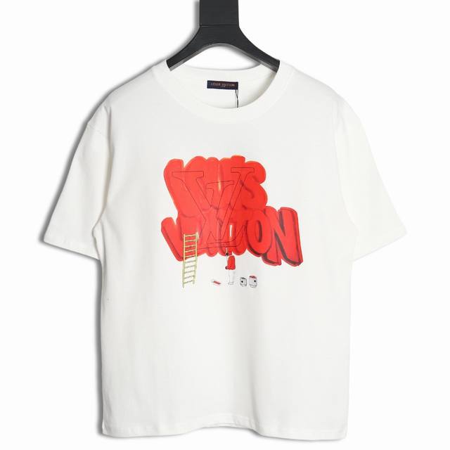Louis Vuitton Lv Louis Vuitton graffiti ladder print couple round neck short-sle
