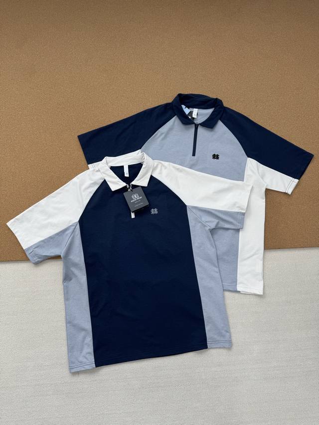 Kolon 25Ss summer new patchwork contrast color casual polo shirt short-sleeved T