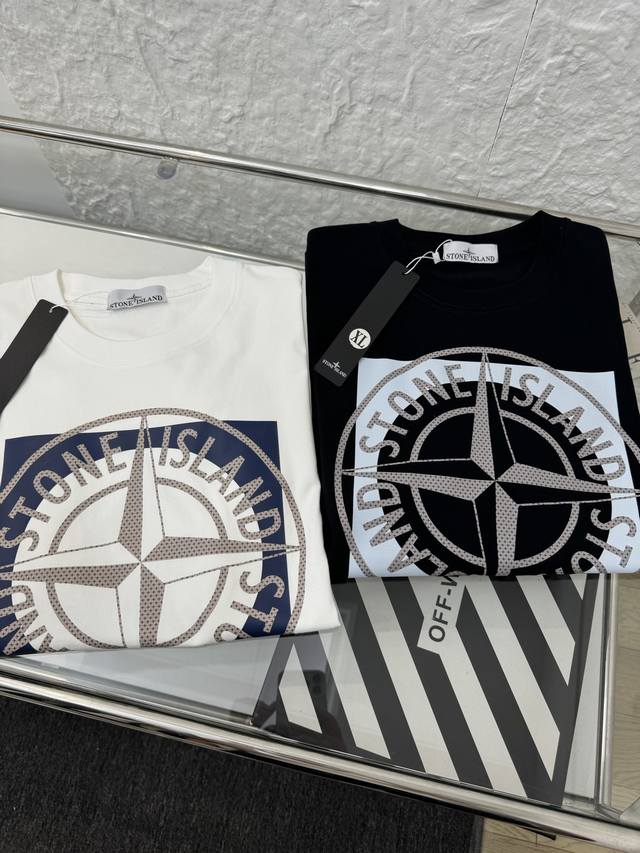 Stone Island 25Ss chest compass cross logo printed couple short-sleeved T-shirt