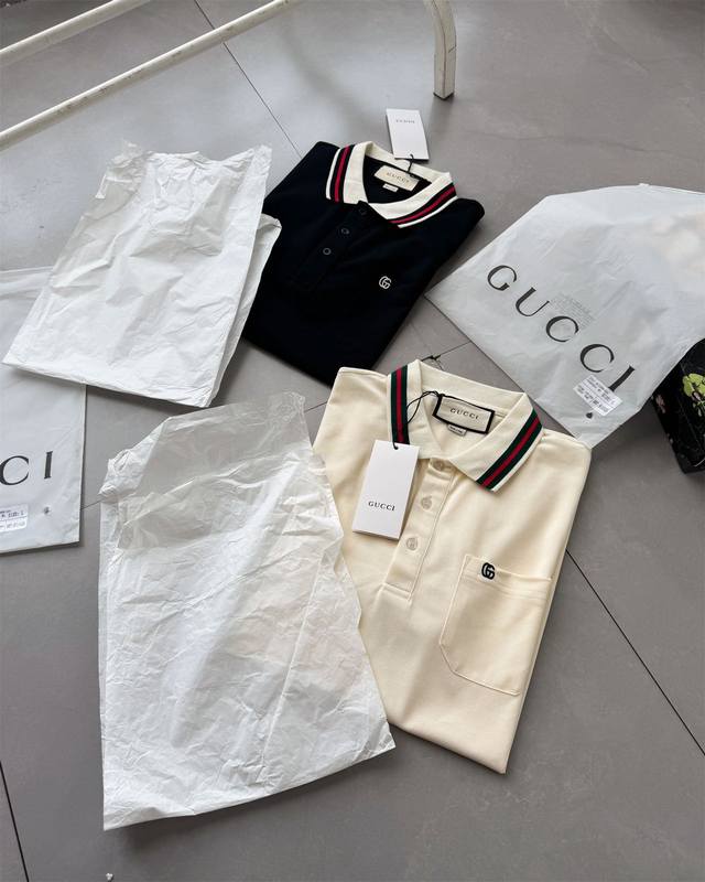 Gucci 2025 new style Polo shirt with double G embroidery on the chest pocket Ori