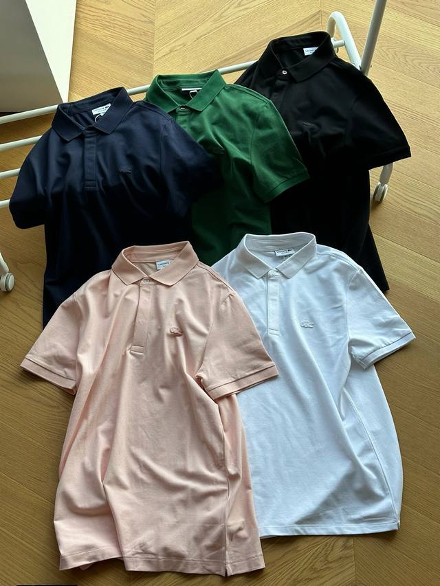 Lacoste French crocodile classic style same color fish logo casual lapel short-s
