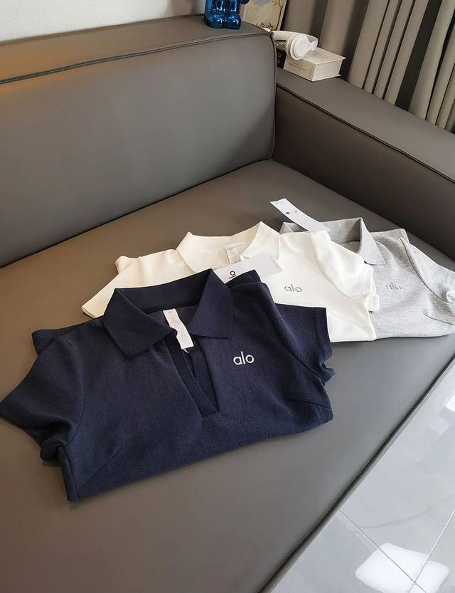 Popular high quality, Alo popular simple silver small label Polo collar custom t