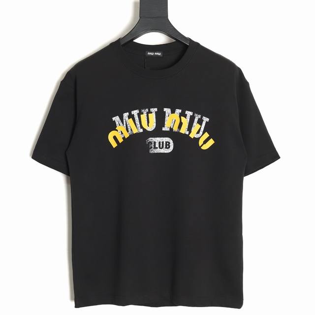 Miu Miu fuzzy letter print couple round neck short-sleeved T-shirt - top version