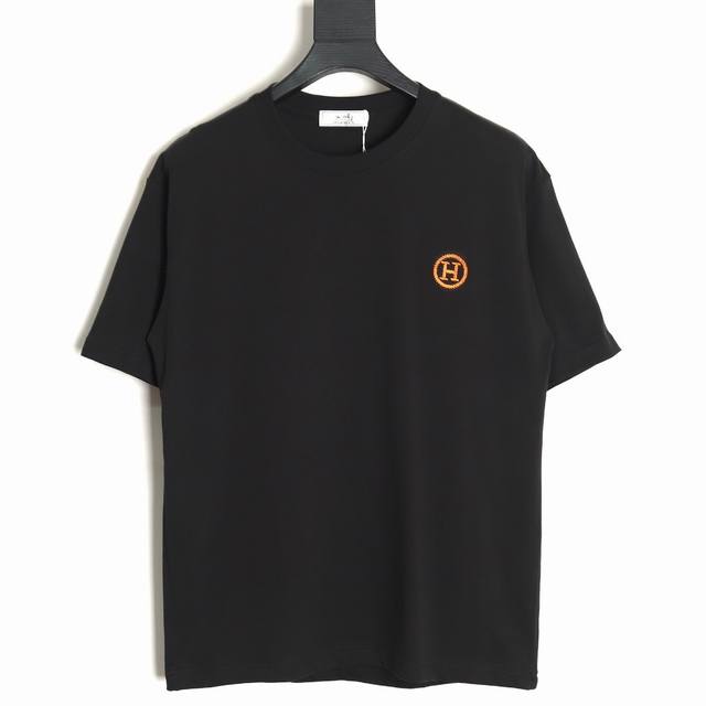 Hermes classic Logo embroidered couple round neck short-sleeved T-shirt - top ve