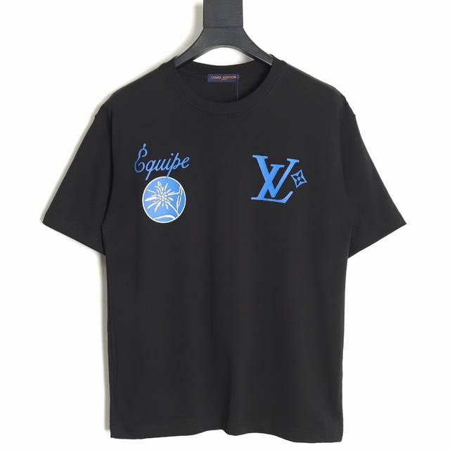 Louis Vuitton Lv Louis Vuitton blue flower print couple round neck short-sleeved