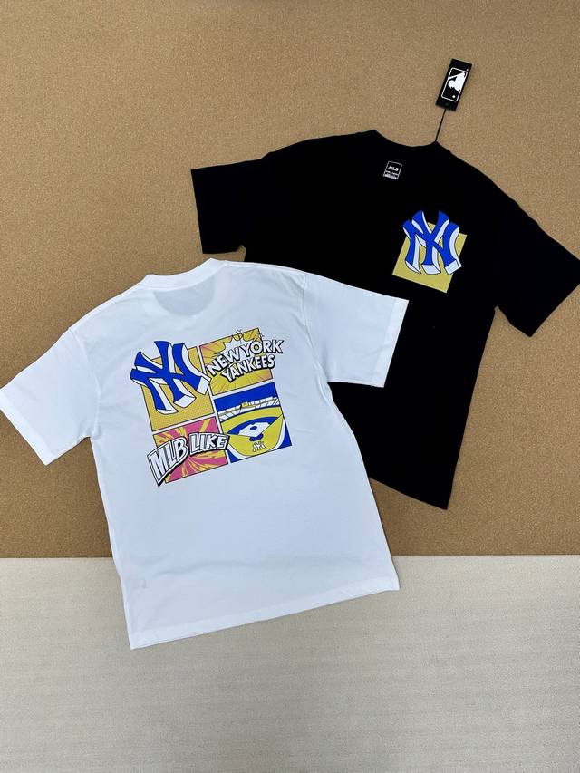 Mlb Yankees 25Ss New Summer Short-sleeved T-shirt with Cartoon Letter Print on t