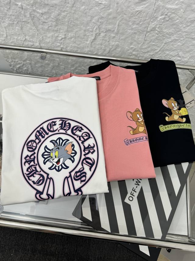 Chrome Hearts cute cartoon Jerry Tom print men and women couple round neck short