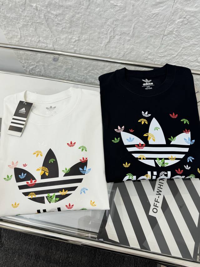 Adidas Adidas Trefoil colorful chest print short-sleeved T-shirt for men and wom