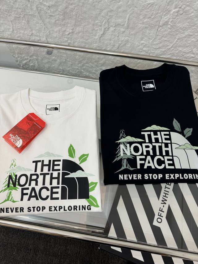 The North Face 25Ss Tnf green leaf logo printed on the chest, round neck short-s