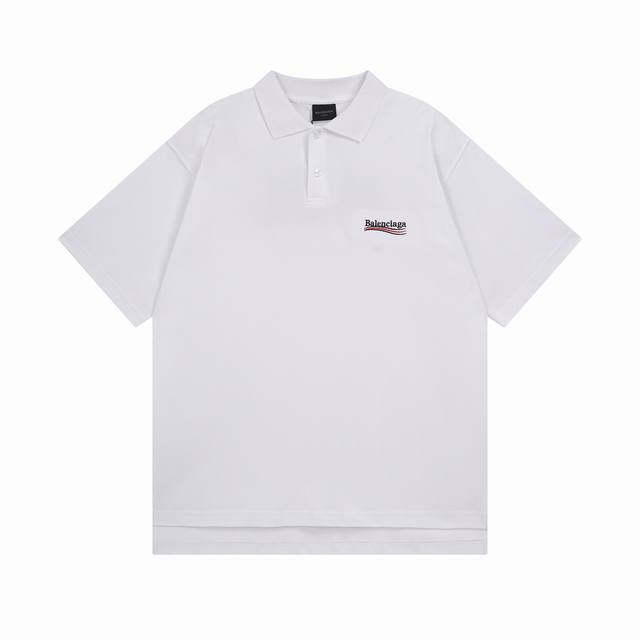 Balenciaga 2025 Ss new front and back sea wave flower cola embroidery Polo shirt