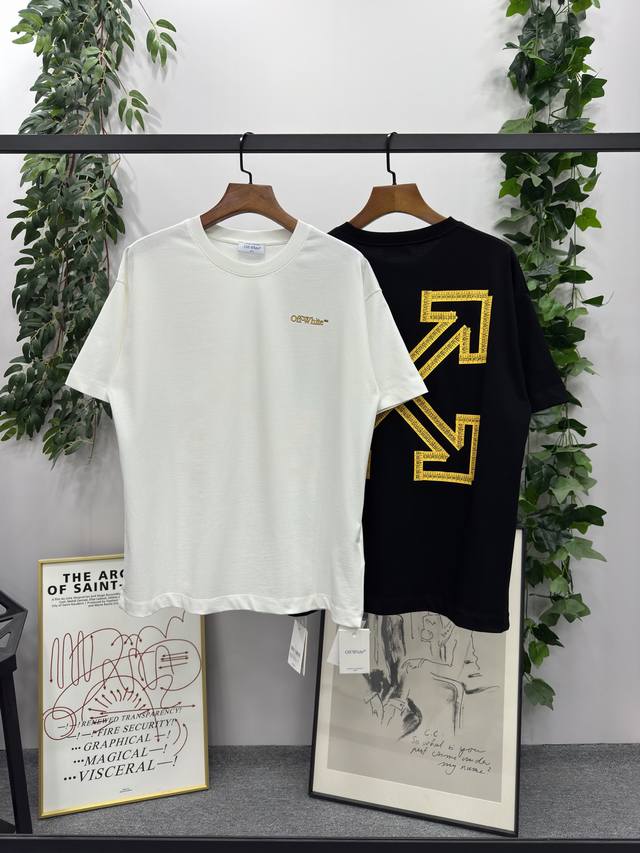 2025Ss new spring and summer Brand: Off-White Yellow ruler arrow short-sleeved T