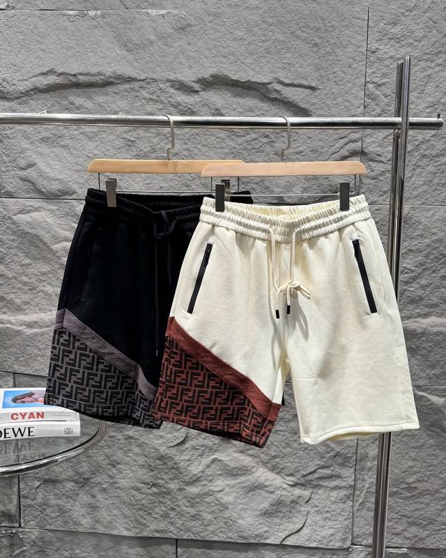 Fendi: Fendi 2025Ss new splicing Logo print casual couple style high-end shorts