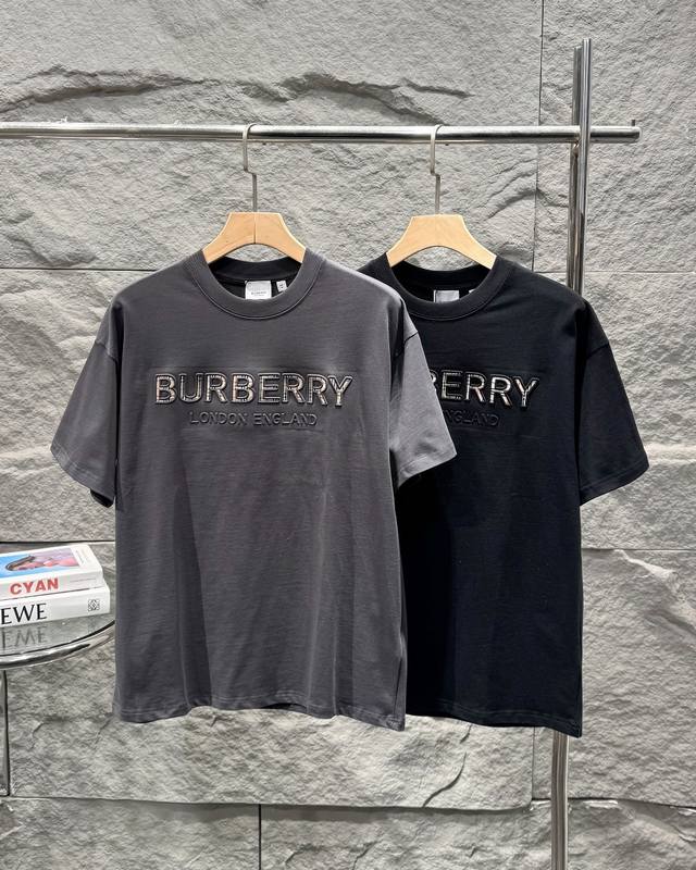 Burbberry 2025 new three-dimensional embossed letter Logo short-sleeved T-shirt,