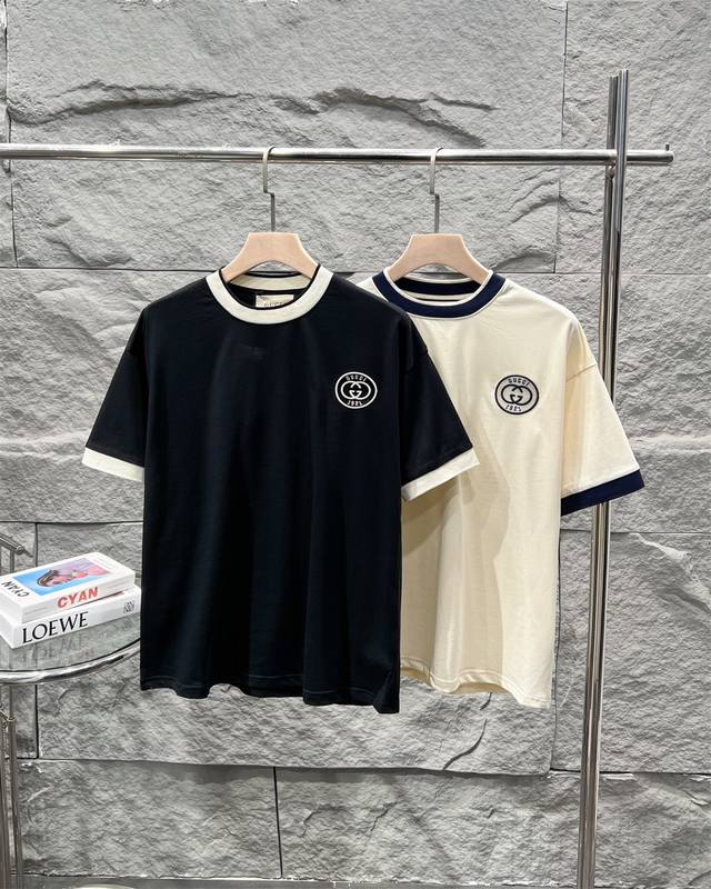Gucci 2025 summer embroidered Logo short-sleeved T-shirt high version high-quali