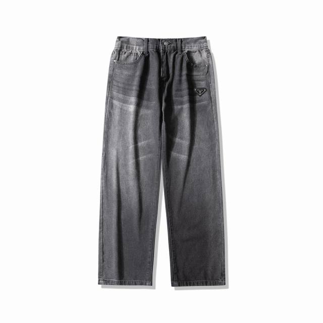 Prada classic triangle leather label jeans Main label washed accessories complet
