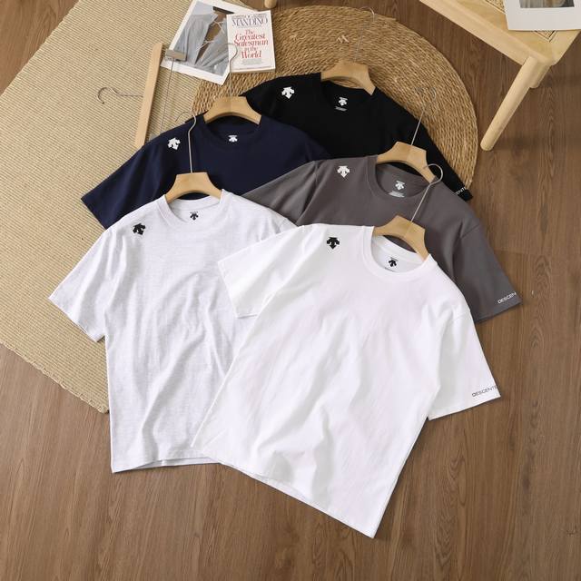 Descente summer new 260G round neck slightly dropped shoulder pure cotton daily