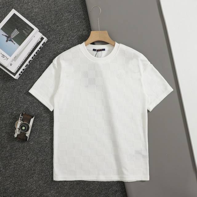 Top replica version Louis Vuitton Lv plaid letter jacquard fabric embroidered T-