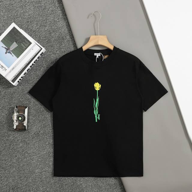 Top replica version Loewe 25Ss early spring new yellow rose print short-sleeve L