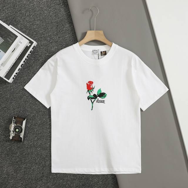 Top replica version Loewe 25Ss early spring new red rose print short-sleeve Ligh