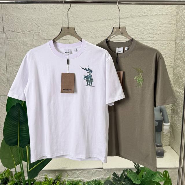 Bbr Burberry Unisex Embroidered Horse Short Sleeve Burberry Loose Casual Fashion