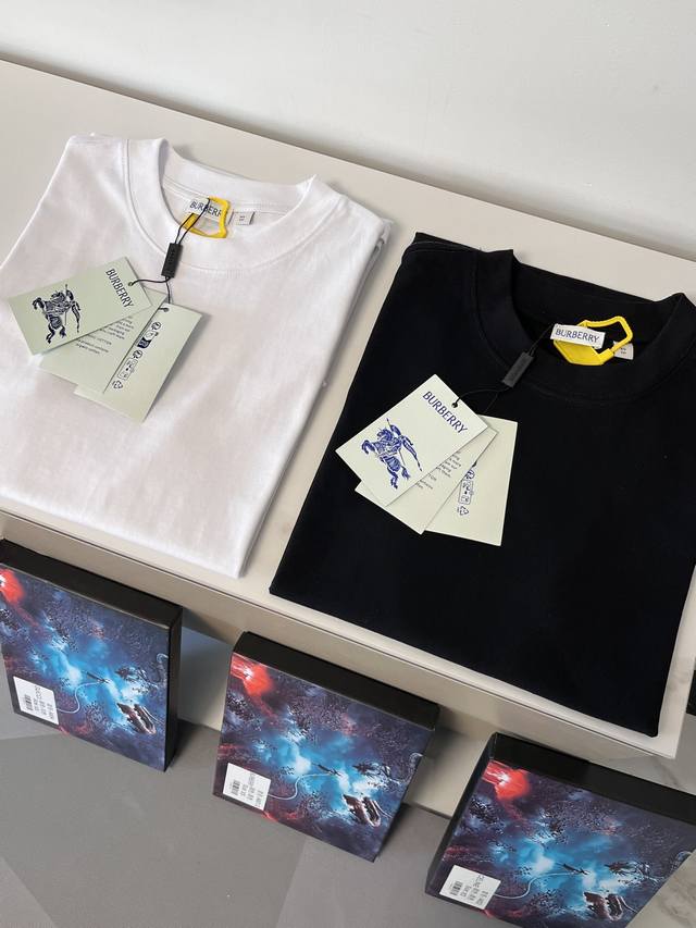 Boxed short-sleeved high version Burberry Fw patch short-sleeved T, unisex, size