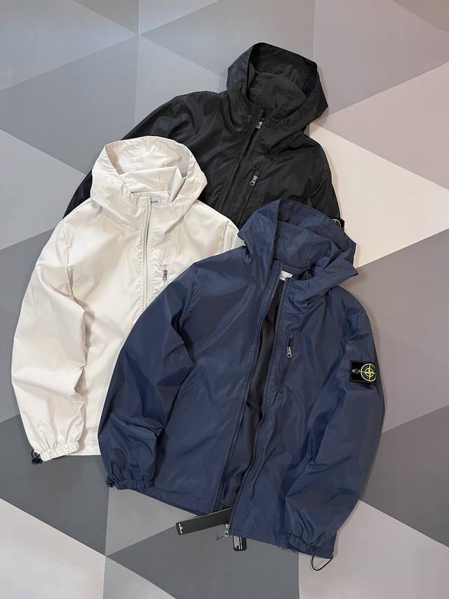 Stone Island thin zipper windbreaker jacket, perfect for outdoor wear in season.