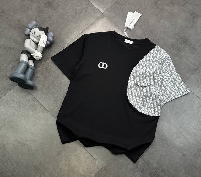 Fashion brand Dior splicing craft couple short-sleeved T-shirt! : 240G double ya