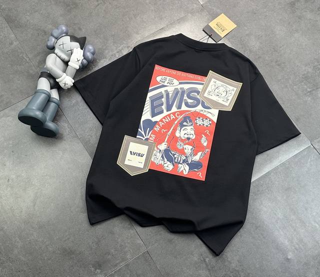 The new Evisu Fukushen Daruma Pocket Pattern Logo Printed Casual Couple Short-sl