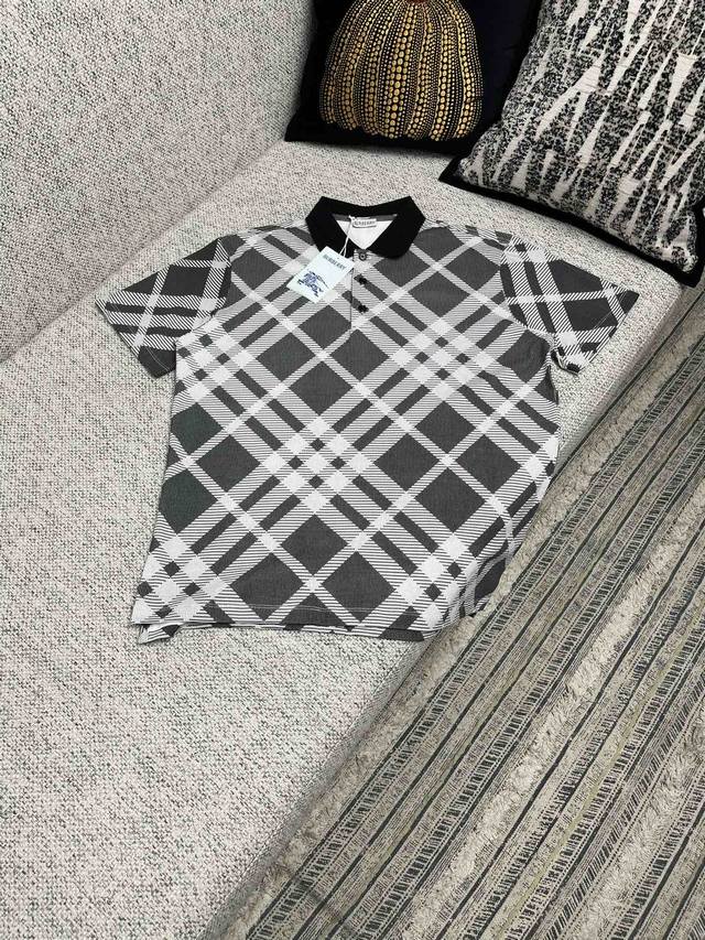 High version Burberry 25Ss new checkered pullover slim short-sleeved Polo shirt,