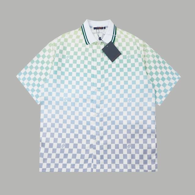 Top version Louis Lv 25Ss spring and summer new checkerboard jacquard lapel Polo