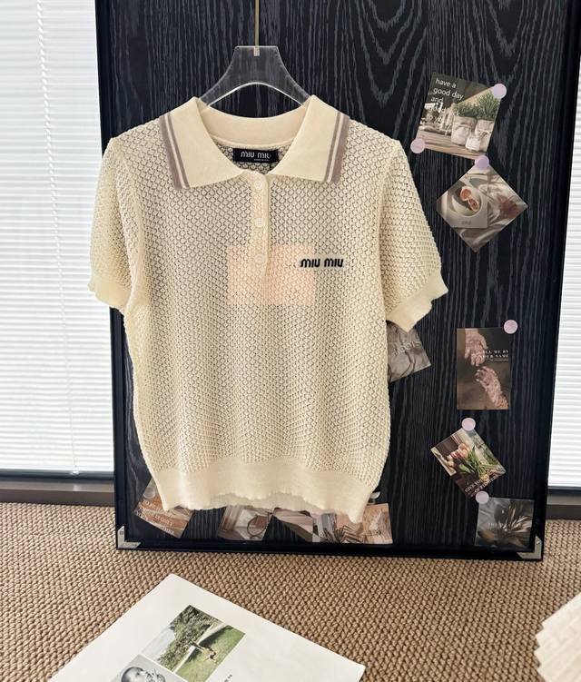 Price P: Product name: Mium*U hollow diamond lapel knitted Polo short sleeve Siz