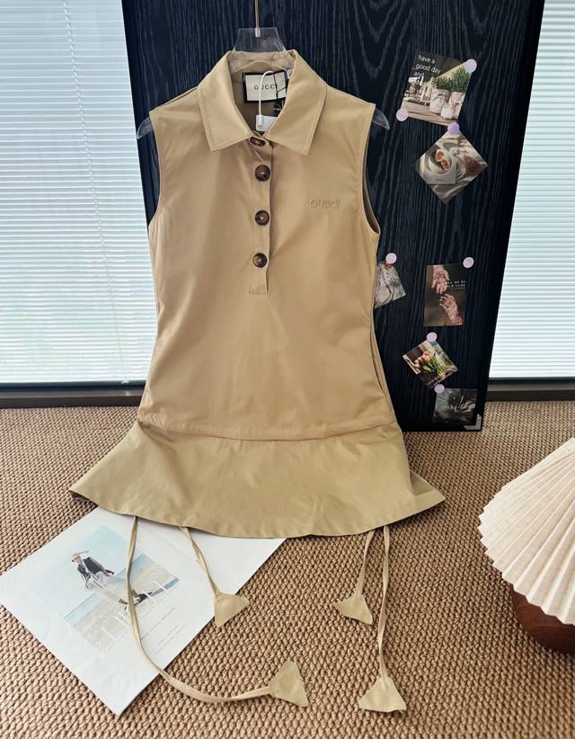 Price P: Product Name: Gucc* Old Money Style Embroidered Drawstring Vest Dress S