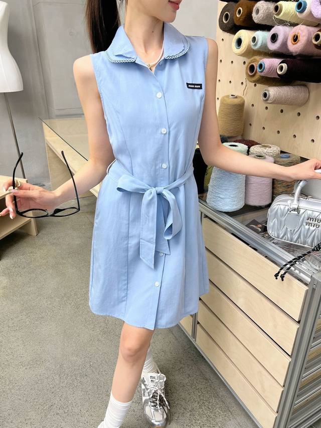 New arrival Mi* Miu Miu sleeveless dress with doll collar Double-layer embroider