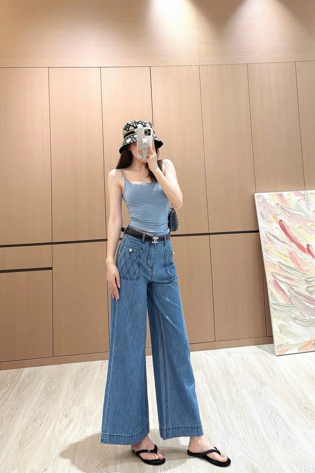 New arrival Chane* Chanel's new flared retro diamond belt jeans Customized Yb tw