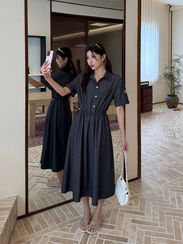 New arrival Mo Mengkou 25 new short-sleeved drawstring elastic waist dress Solid