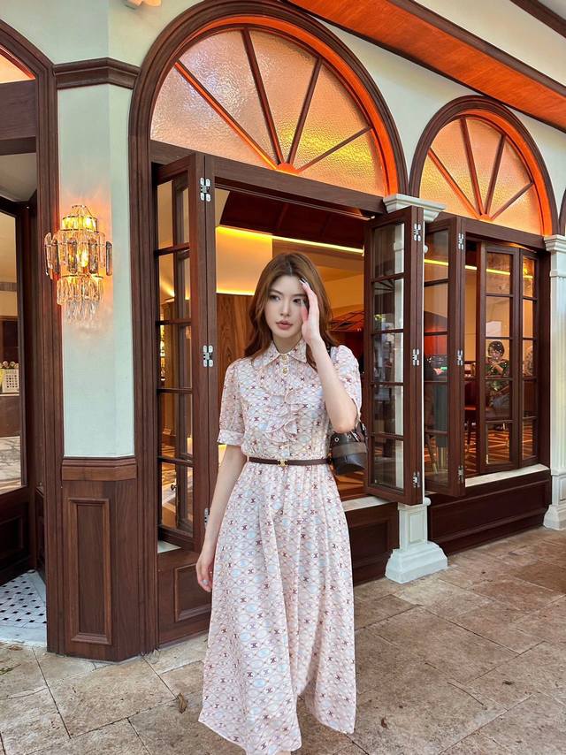New with belt Celin* 2025Ss new vest print dress is fashionable, low-key, elegan