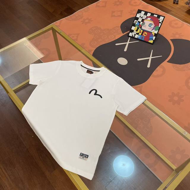 New arrival, Evisu Fushen 2025 new men's letter Kirin short sleeve Color: White