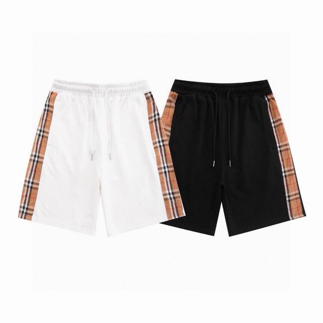 Burberry 2025Ss classic side plaid couple cotton terry shorts The highest versio