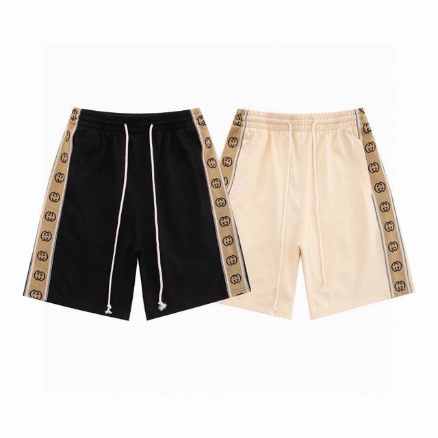 Gucci 2025Ss side reflective webbing casual couple loose cotton terry shorts The