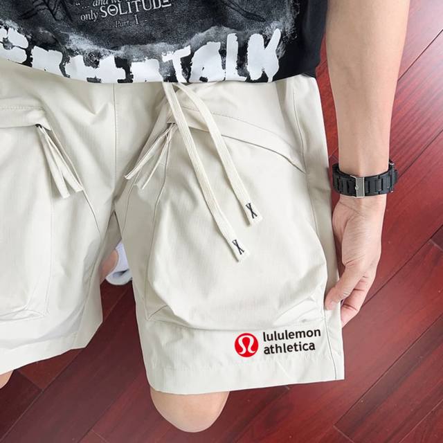 Lulu Lulu big pocket workwear embroidery shorts versatile couple shorts straight