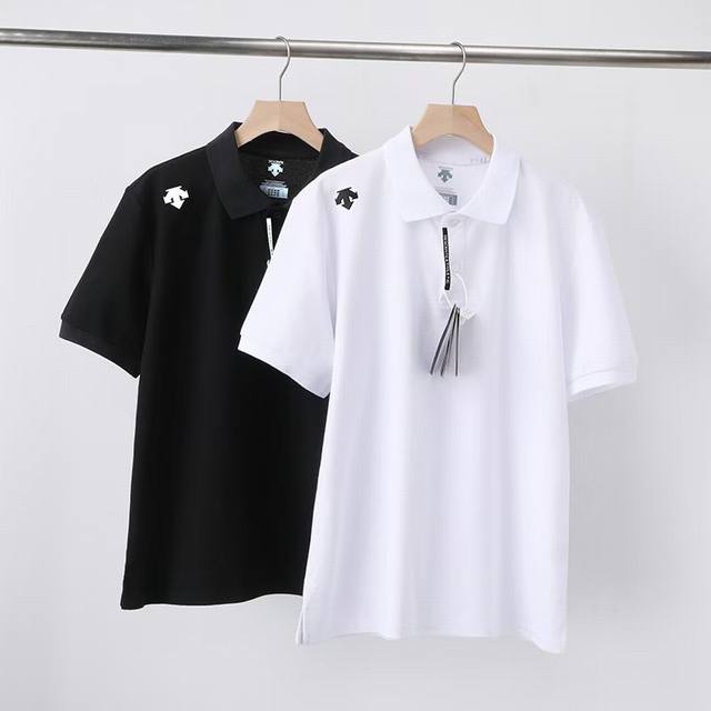 Descente solid color ribbed collar summer men's technology breathable short-slee