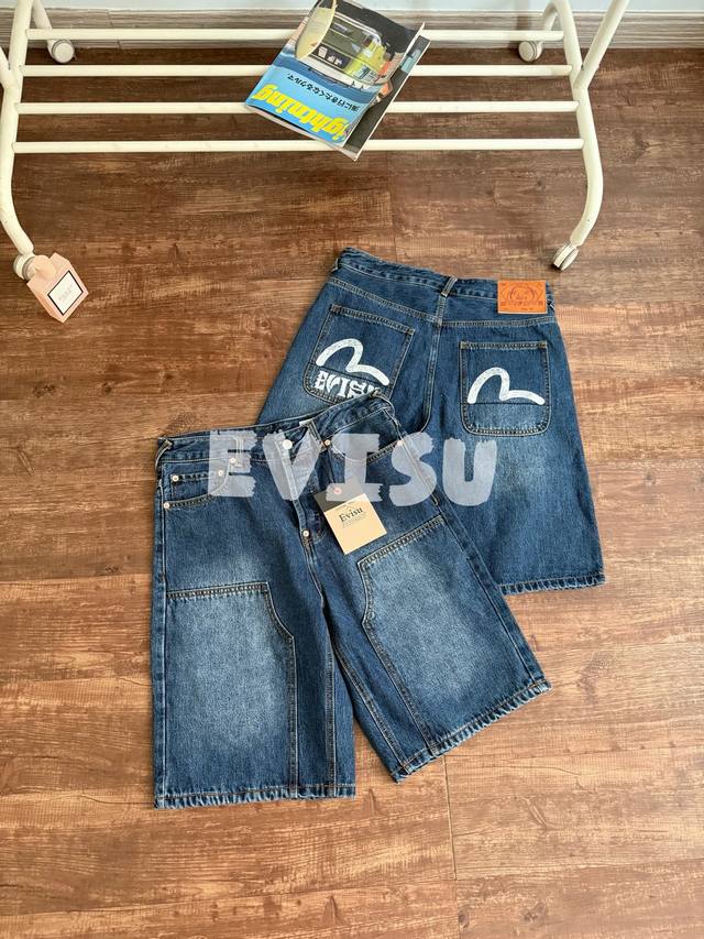 2025 Spring New Evisu Fushen Men's Seagull Print Denim Shorts