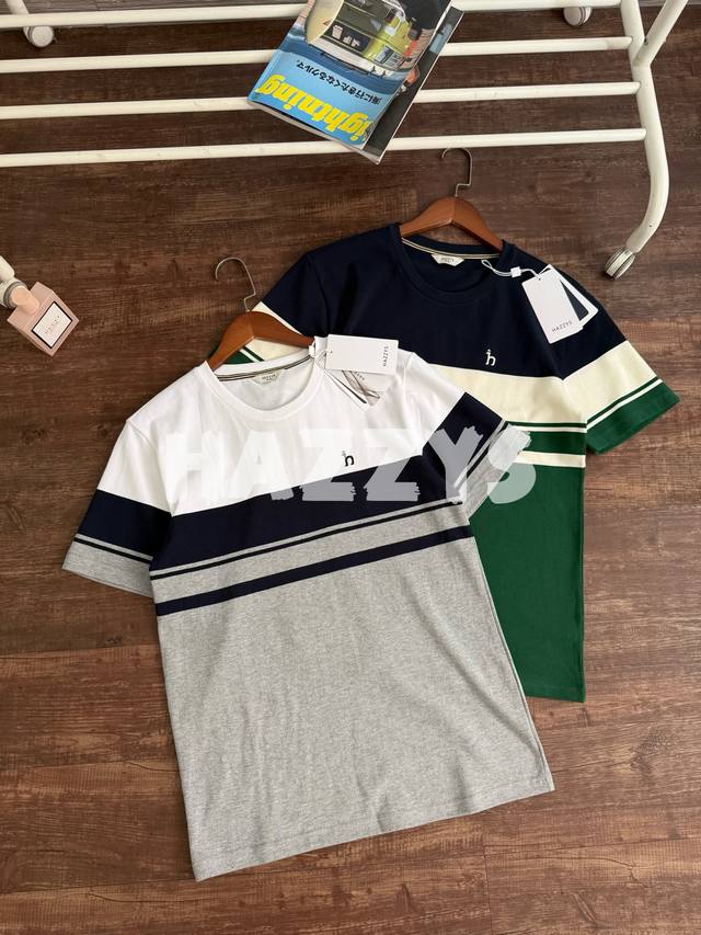 2025 Spring and Summer New Product Hazzys Men's Striped Short-sleeved T-shirt